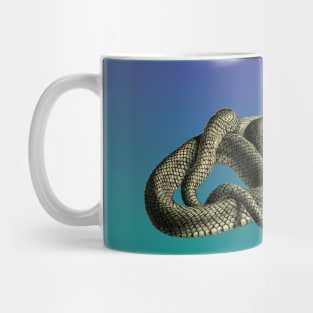 Blue grandient background of a vintage illustration of a snake Mug